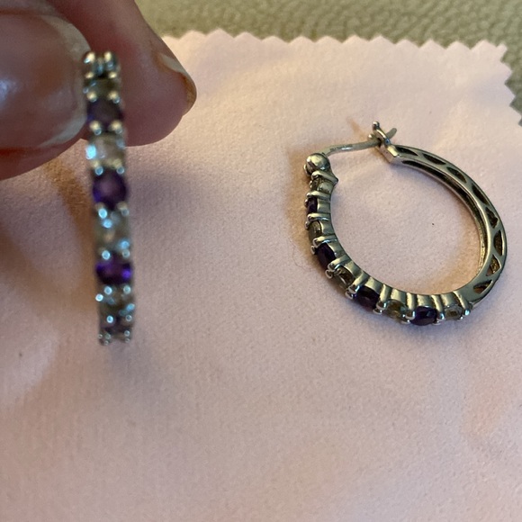 Silver Hoop Earrings W/10 Round
Amethyst & 10 CZ Round Stones - Picture 4 of 5